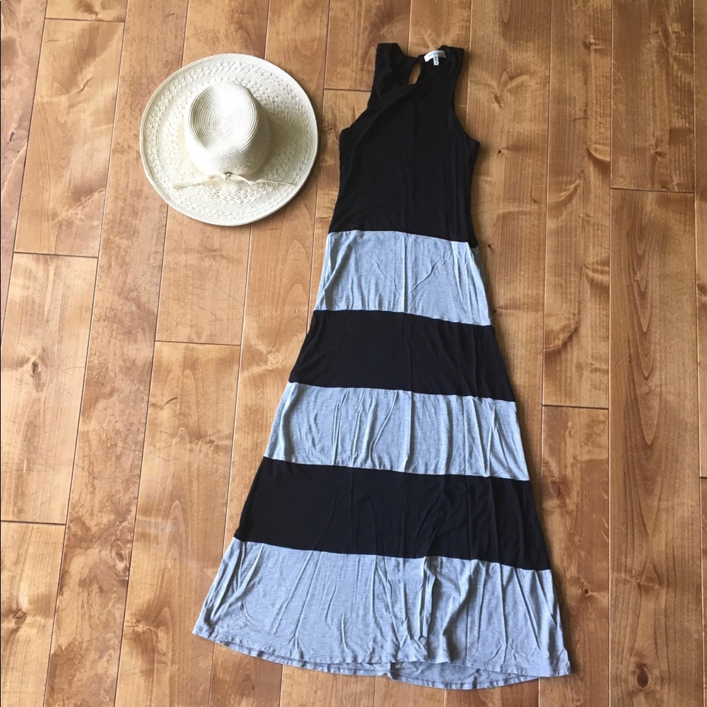Monteau • Black and Grey Striped Maxi Dress